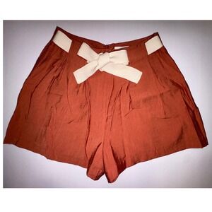 LUSH Terracotta Orange Paperbag Waist Bow Shorts Women's Size S
